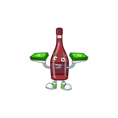 Sticker - happy rich red bottle wine character with money on hands