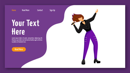Poster - Female singer landing page vector template. Lead vocalist website interface idea with flat illustrations. Musician. Frontwoman homepage layout. Music band member web banner, webpage cartoon concept