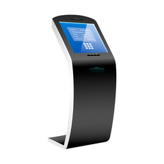 Fototapete - Bank terminal realistic vector illustration. Self service payment kiosk flat color object. Interactive software. Modern freestanding computer for financial operations isolated on white background