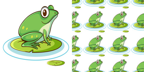 Wall Mural - Seamless background design with green frog on water lily