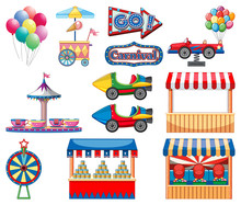 Set Of Circus Items On White Background