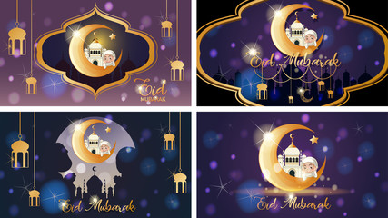 Wall Mural - Four background designs for Muslim festival Eid Mubarak