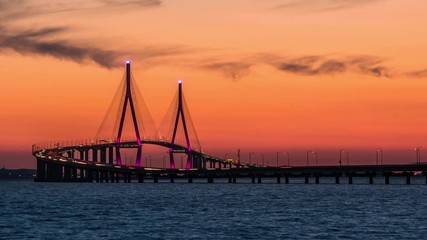 Wall Mural - Timelapse 4k. Of incheon bridge at Incheon sea, South Korea