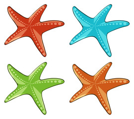 Wall Mural - four starfish in different colors