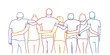 © Anna - Tourism, travel, people, leisure and teenage concept - group of happy friends hugging. Colour line drawing vector illustration.