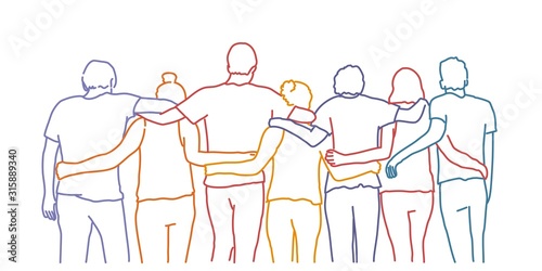 Photographie Tourism, travel, people, leisure and teenage concept - group of happy friends hugging