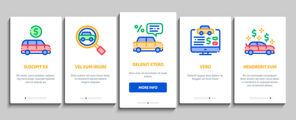 Poster - Car Dealership Shop Onboarding Mobile App Page Screen Vector. Car Dealership Agreement And Document, Auto Salon And Building, Key And Gps Mark Concept Linear Pictograms. Color Contour Illustrations