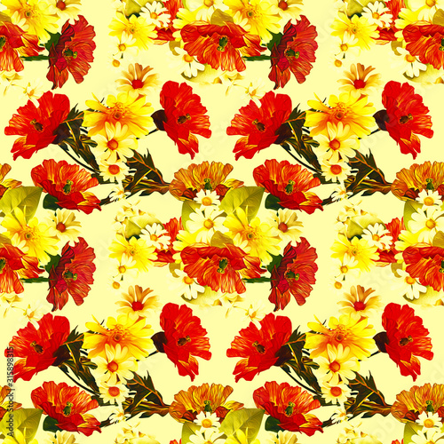 Poppies and chamomile seamless pattern.