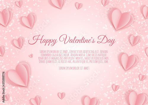 Valentines day sale poster with pink hearts background