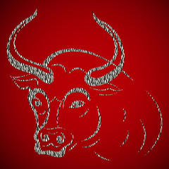 Abstract gray bull. Taurus head on a red background