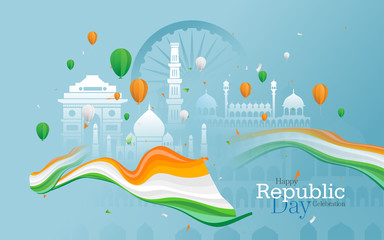 Wall Mural - Happy Republic Day Celebration Greeting Background 