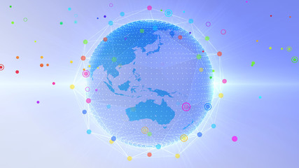 Earth on Digital Network concept background, Japan, Australia,