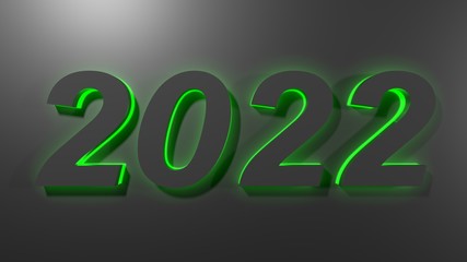 Poster - 2022 in black digits with green  back light, on a black surface - 3D rendering illustration