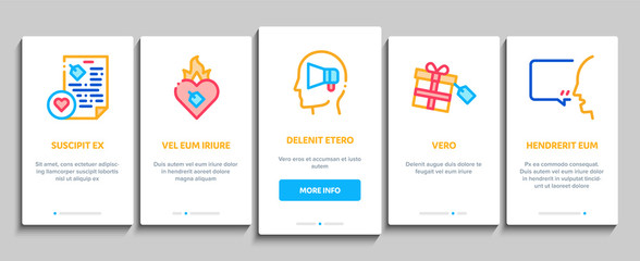 Poster - Ambassador Creative Onboarding Mobile App Page Screen Vector. Loudspeaker And Gift, Human Holding Heart And Speaking, Ambassador Concept Linear Pictograms. Color Contour Illustrations