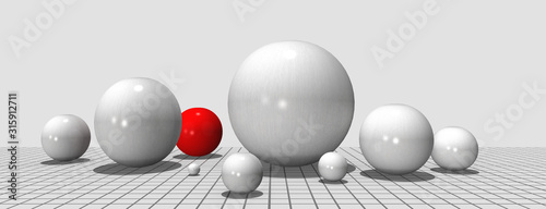 Cuadros en Lienzo 3d versiedene Kugeln, Bälle in Weiß und rot mit Gitter, freigestellt