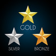 Gold silver and bronze stars. Vector elements