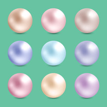 Set Of 3d Pearl Orbs. Realistic Shiny Spheres. Different Color Jewelry Shapes