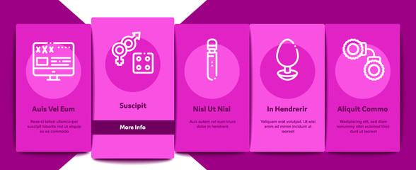 Sticker - Intim Shop Sex Toys Onboarding Mobile App Page Screen Vector. Intim Shop Building And Internet Web Site, Collar And Handcuffs, Mask And Condom Concept Linear Pictograms. Color Contour Illustrations