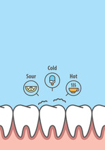 Blank Banner Sensitive Teeth Illustration Vector On Blue Background. Dental Concept.