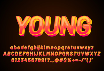 Poster - modern bold text effect with modern 3d design, gradient font complete set alphabet for game title or