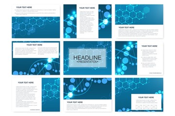 Wall Mural - Big set of vector templates for presentation slides. Modern graphic background structure molecule and communication. Scientific pattern atom DNA. Medical, science, chemistry design.