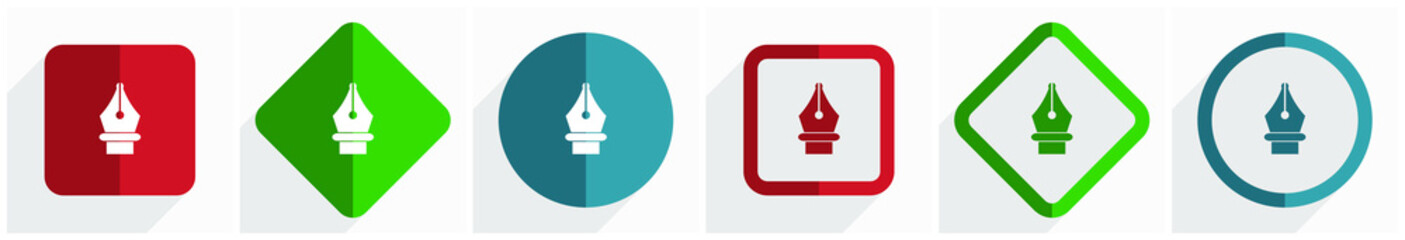 Aufkleber - Pen icon set, flat design vector illustration in 6 options for webdesign and mobile applications in eps 10