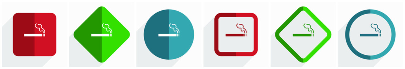 Leinwandbilder - Cigarette icon set, flat design vector illustration in 6 options for webdesign and mobile applications in eps 10