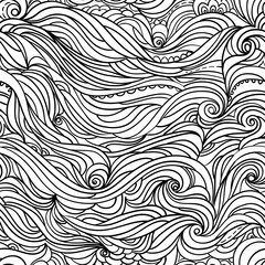 Seamless black and white wavy pattern, hand-drawn waves vector, wave background, Eps 8