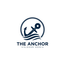 Marine Retro Emblems Logo With Anchor And Rope, Anchor Logo - Vector