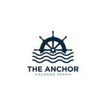 Marine Retro Emblems Logo With Anchor Rope And Ship Wheel, Anchor Logo - Vector