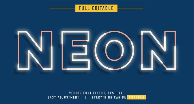 neon text effect design editable vector, easy to change as needed, luminous outside has a shadow behind, the main element of the title is modern and beautiful,
