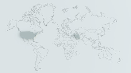  usa and iran on the world map - 3d rendering
