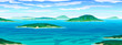 vector Tropical ocean landscape with island at turquoise ocean waives with near beach. eps 10 illustration background View of blue paradise