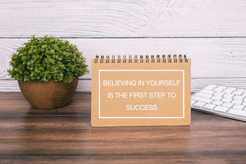 Wall Mural - Motivational and inspirational quotes - Believing in yourself is the first step to success.