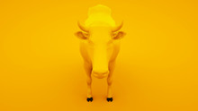 Cow Isolated On Yellow Background. Minimal Idea Concept, 3d Illustration