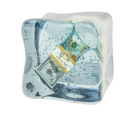 Poster - dollar pack frozen in ice cube, 3d rendering