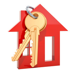 Poster - House keys with trinket home isolated on white. 3d rendering