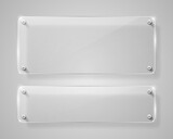 Realistic horizontal transparent glass frame with shadow. Modern background.