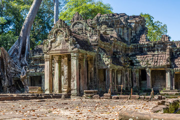 Mystical and famous ruins of Anchor Wat in Cambodia with no people in summer