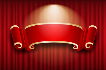 Chinese banner design on red curtain light up background, vector illustration