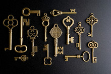 Bronze Keys On Black Background Antique Key Still Life