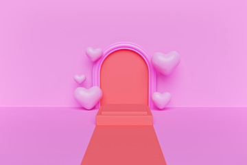 Poster - abstract Valentines day background. minimal trendy mock up design. 3d rendering