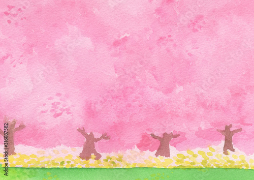 桜の木と菜の花 春の水彩 背景イラスト Stock Illustration Adobe Stock