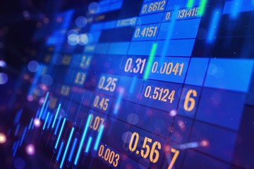 Poster - Forex and statistics concept with financial chart, digits and blurry background. 3D Rendering