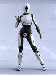 3D rendering of a female android robot posing.