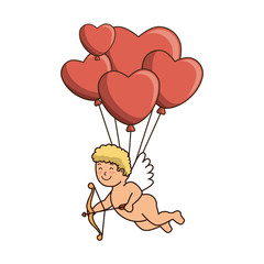 Canvas Print - cupid with balloons helium in heart shape