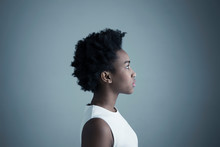 Profile Portrait Serious African American Teenage Girl With Curly Black Hair Looking Away