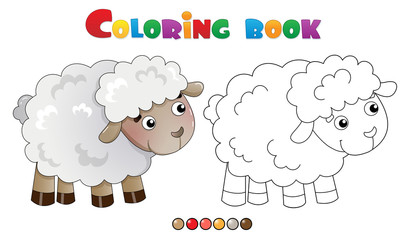 Canvas Print - Coloring Page Outline of cartoon sheep. Farm animals. Coloring book for kids.