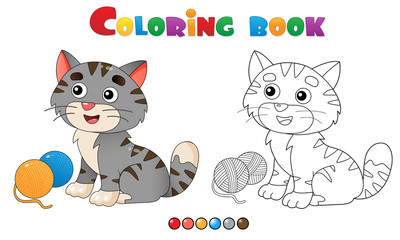 Wall Mural - Coloring Page Outline of cartoon striped cat. Pets. Coloring book for kids.