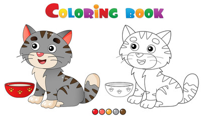 Wall Mural - Coloring Page Outline of cartoon striped cat. Pets. Coloring book for kids.